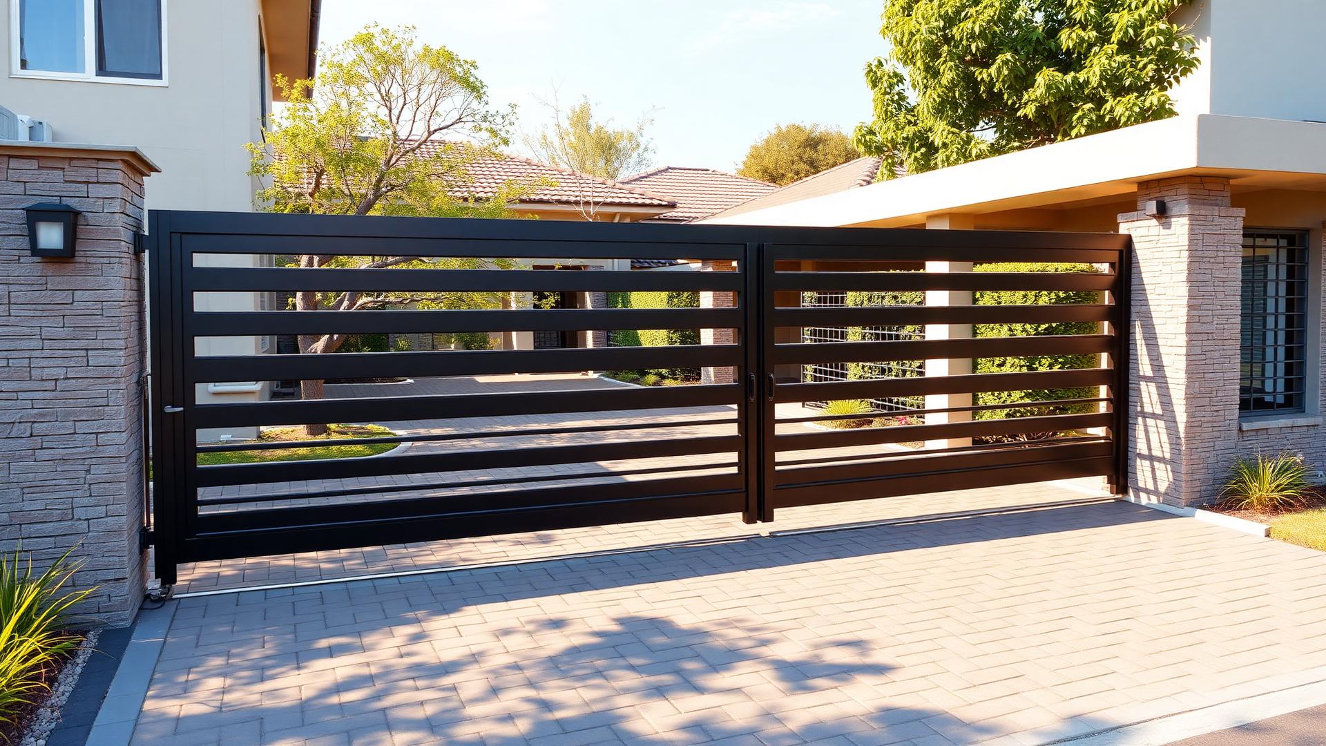 Automated sliding gate opening at a residential driveway