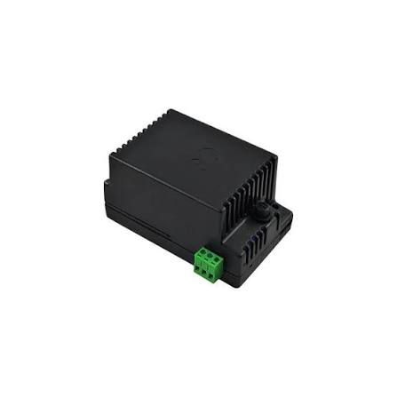 Black DIN-mount power supply unit with green terminal block
